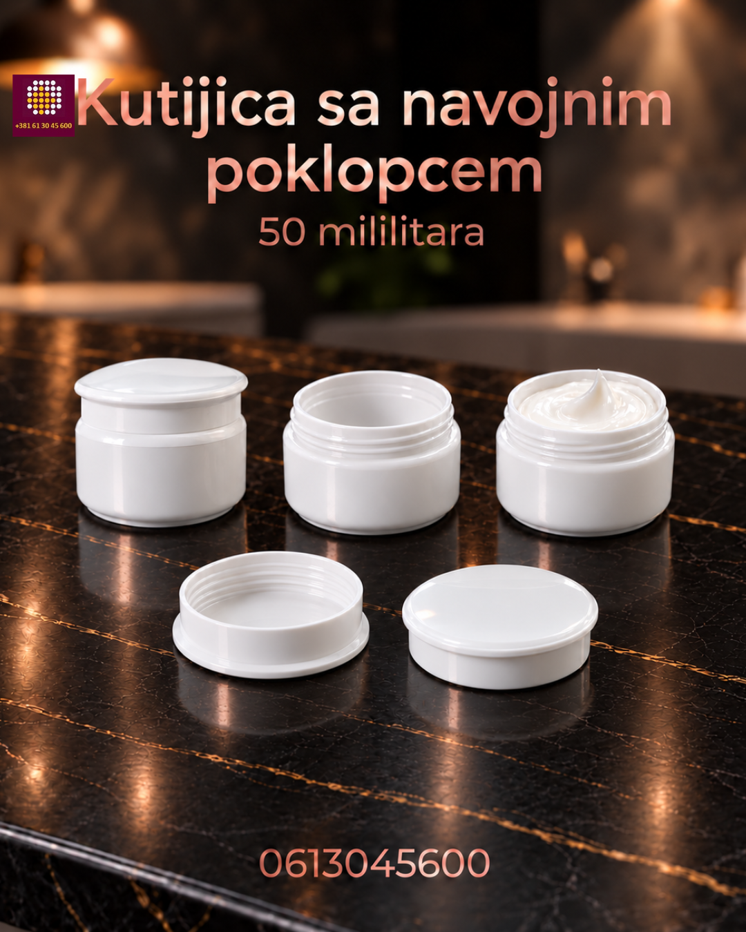 Kutijica za kreme, sa navojnim poklopcem sa podčepom