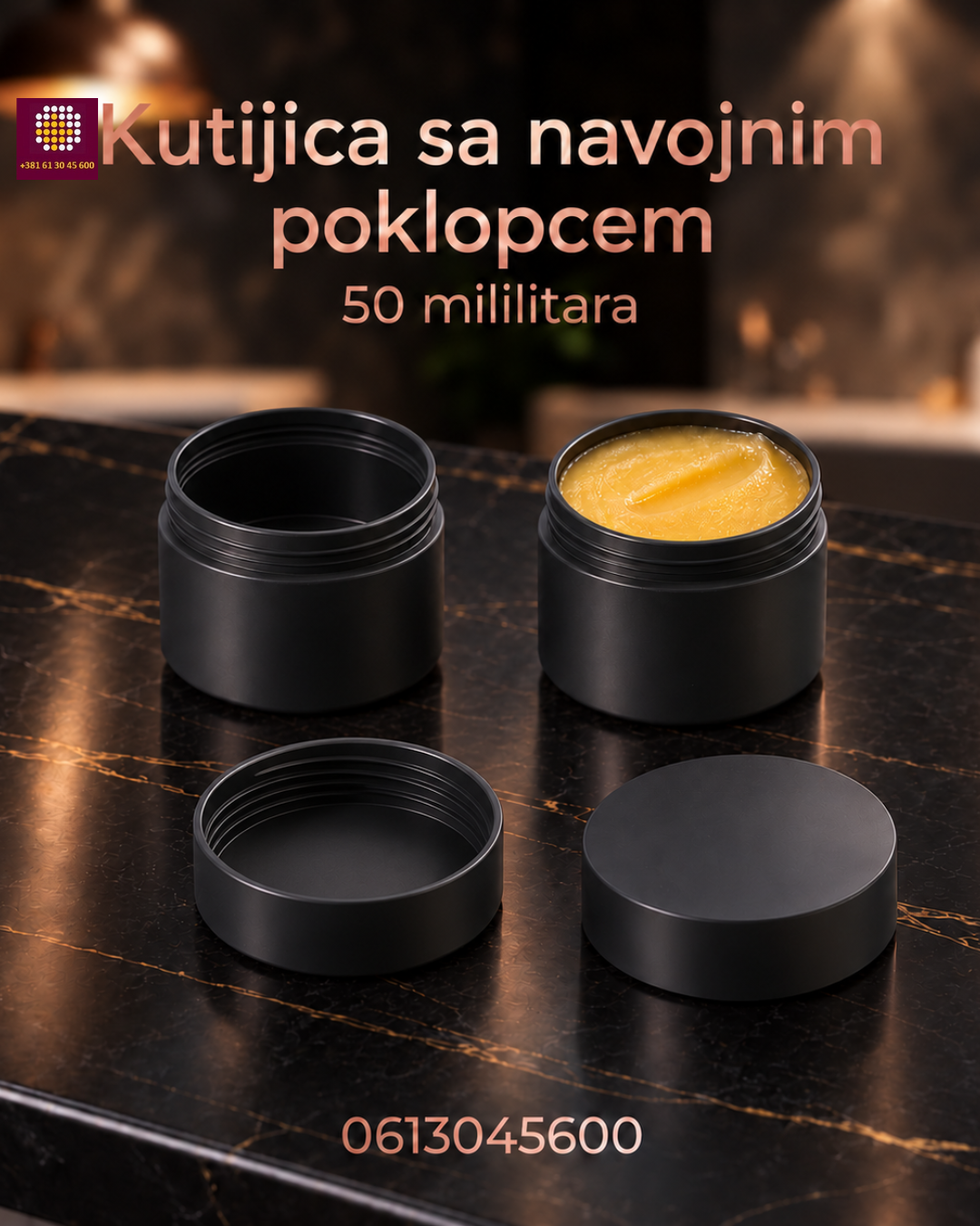 Kutijica sa navojnim poklopcem, zapremina 50 mililitara napunjena melemom