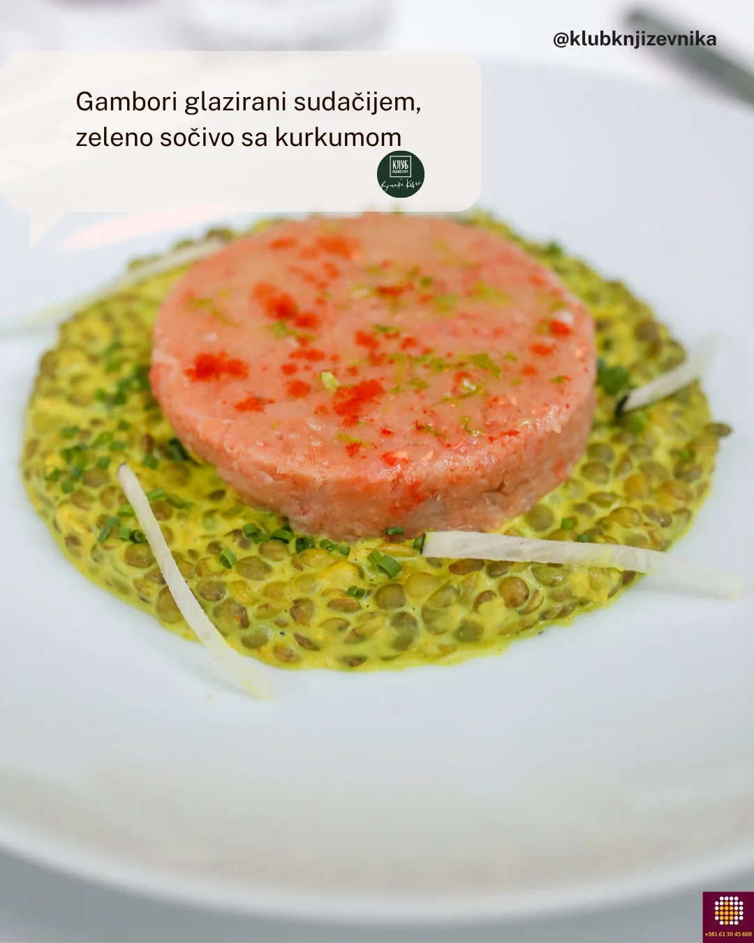 Gambori glazirani sudačijem, uz zeleno sočivo sa kurkumom