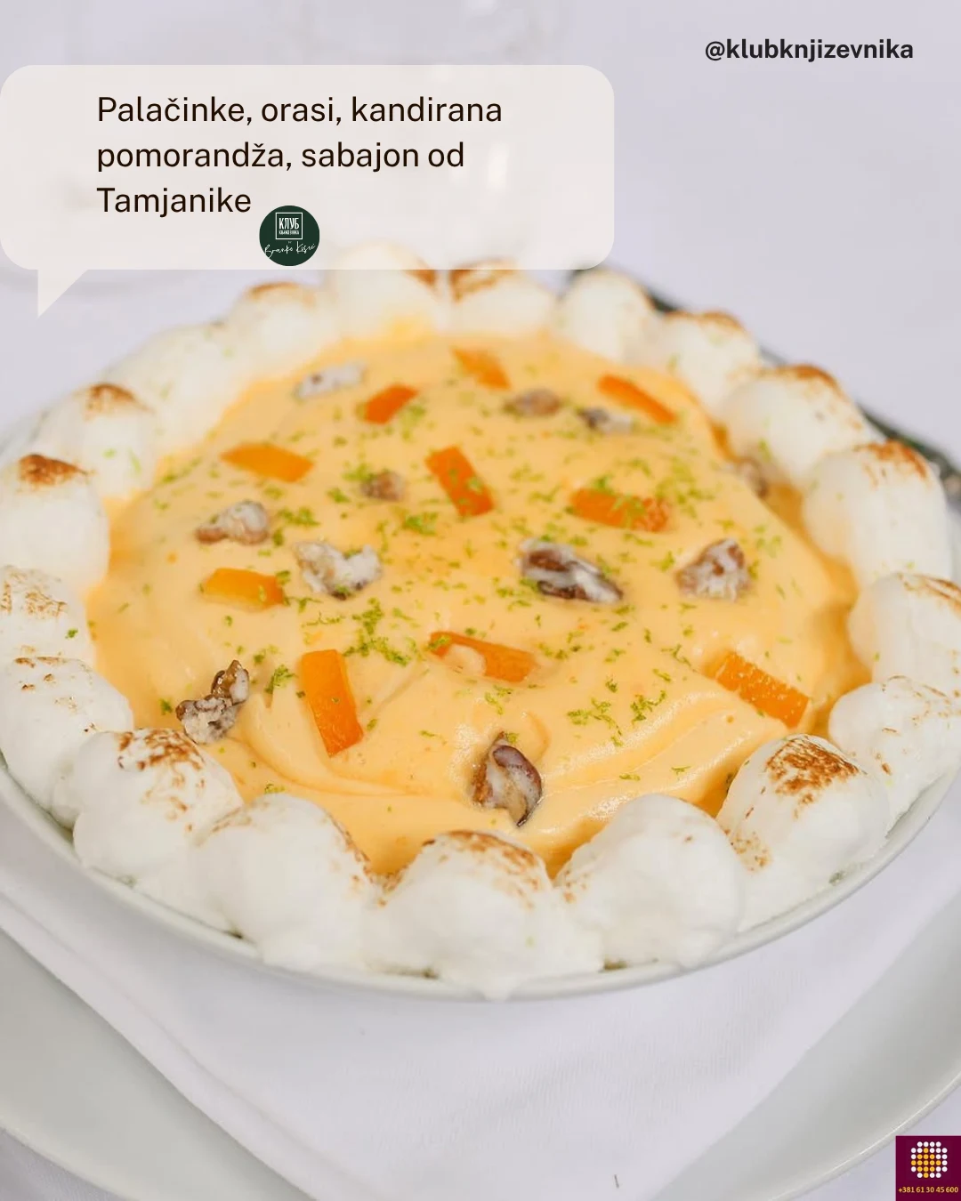 Palačinke sa orasima i kandiranom pomorandžom, sabajon od Tamjanike