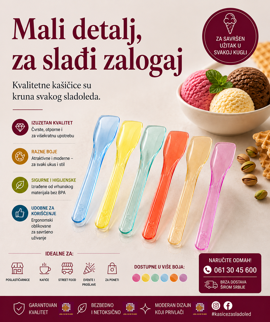 Čvrste plastične kašičice za sladoled u duginim bojama